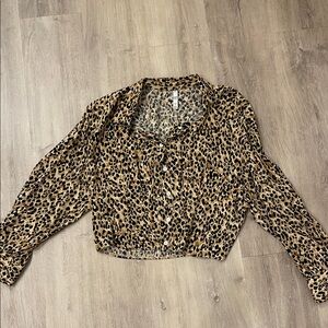 Zara Leopard Print Button-Up Top